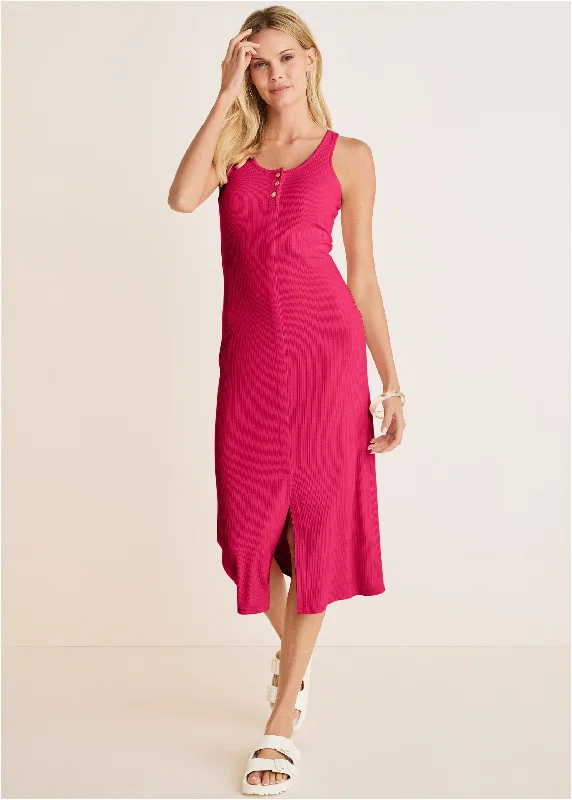 Women's midi dress star flair -Henley Midi Dress - Dark Pink