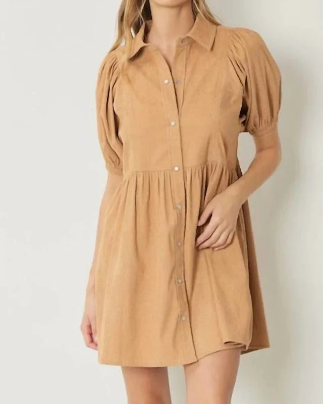 ladies-mini-dress-leather-lush-Corduroy Mini in Light Camel | Light Camel