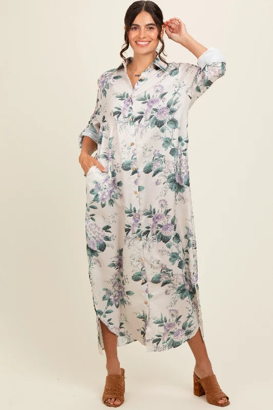 ladies-maxi-dress-tropical-tide-Lavender Floral Button Down Maxi Dress