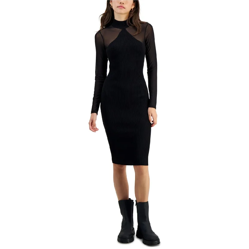 ladies-bodycon-dress-slate-sizzle-Almost Famous Womens Long Sleeve Ribbed Bodycon Midi Dress, Black, X-Large