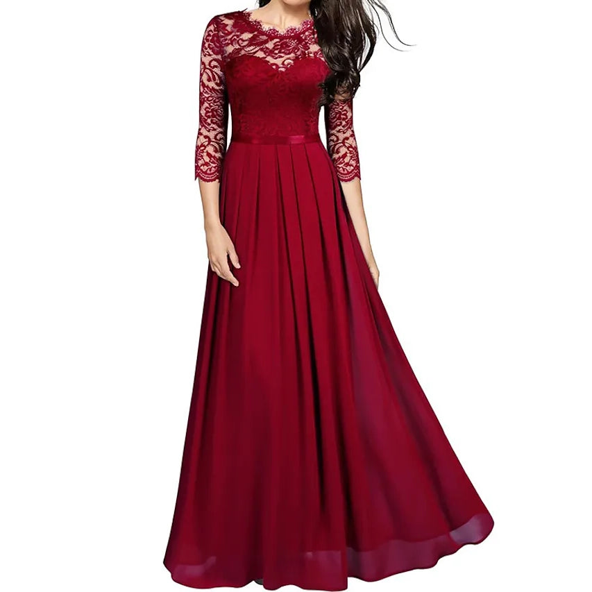 Women's party dress fine pop -Womens Formal Party Lace Long Maxi Dress