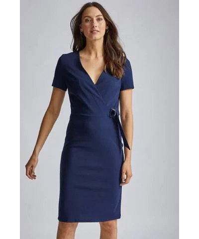 ladies-bodycon-dress-wrap-wink-D Ring Wrap Navy Bodycon Dress