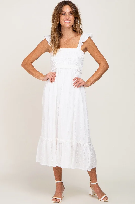 Women's midi dress dirt glow -White Smocked Textured Midi Dress