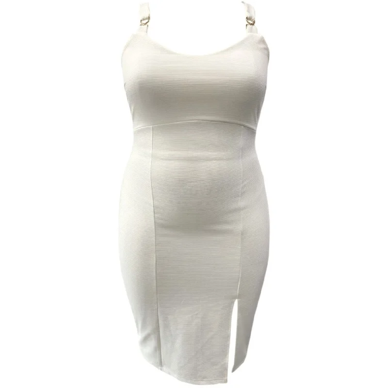 ladies-bodycon-dress-flattering-flair-Crave Fame Womens Textured Bodycon Dress, White, 1X