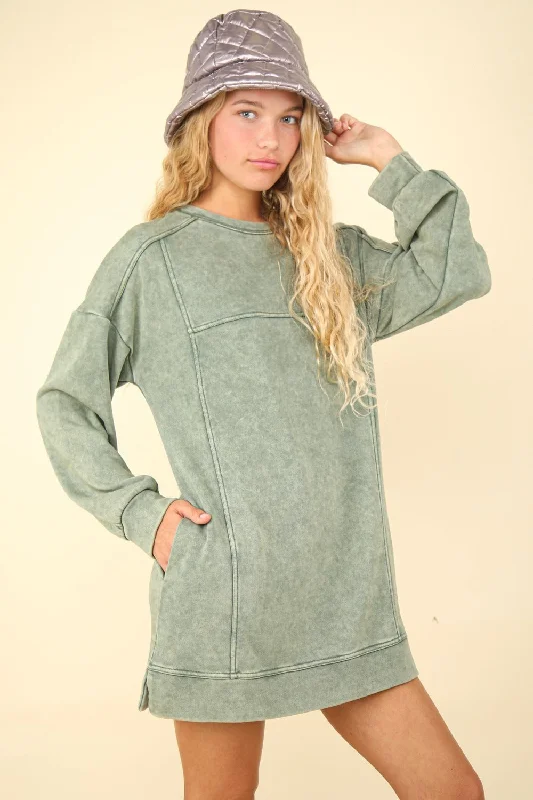 ladies-mini-dress-tiered-twist-VERY J Mineral Washed Oversized Sweatshirt Mini Dress