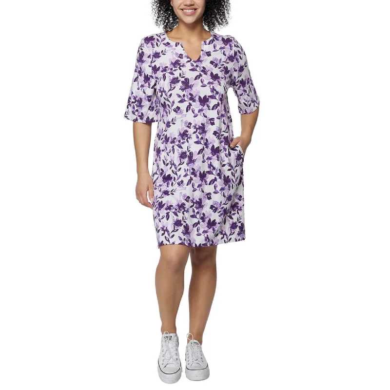 ladies-mini-dress-minimal-mirth-Hang Ten Women's Floral Print UPF 50+ Moisture Wicking Soft Cotton Blend Mini Sun Dress