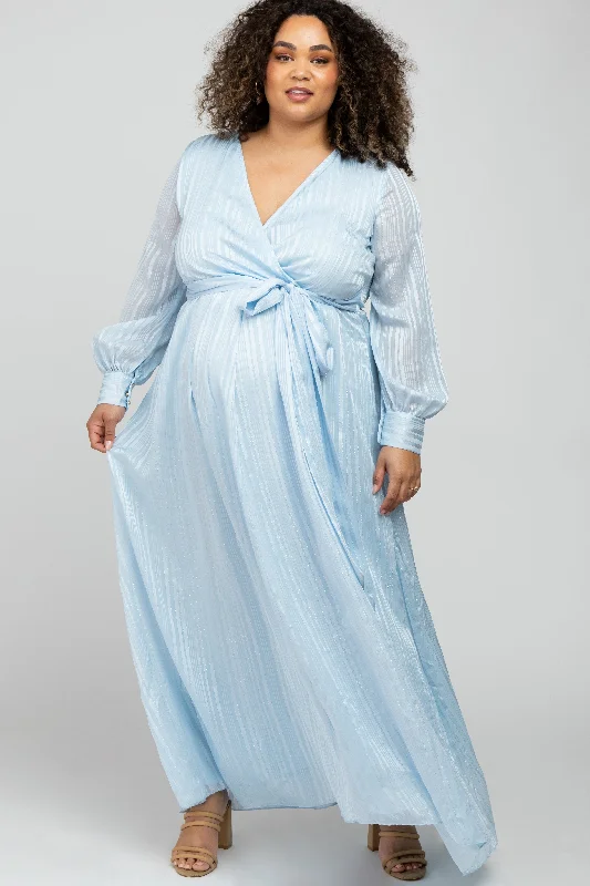 ladies-maxi-dress-pleated-prance-Light Blue Sparkle Chiffon Plus Maternity Maxi Dress