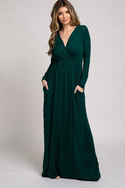 ladies-maxi-dress-relaxed-ripple-Green Long Sleeve Maxi Dress