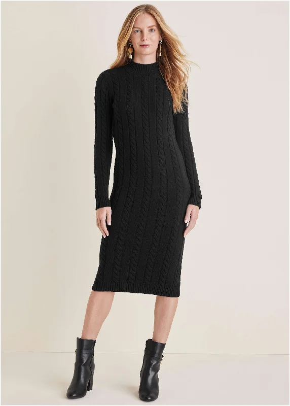 Women's midi dress pep glow -Mockneck Midi Sweater Dress - Black