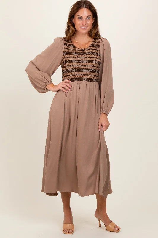 ladies-maxi-dress-travel-tide-Mocha Contrast Knit Bodice Maxi Dress