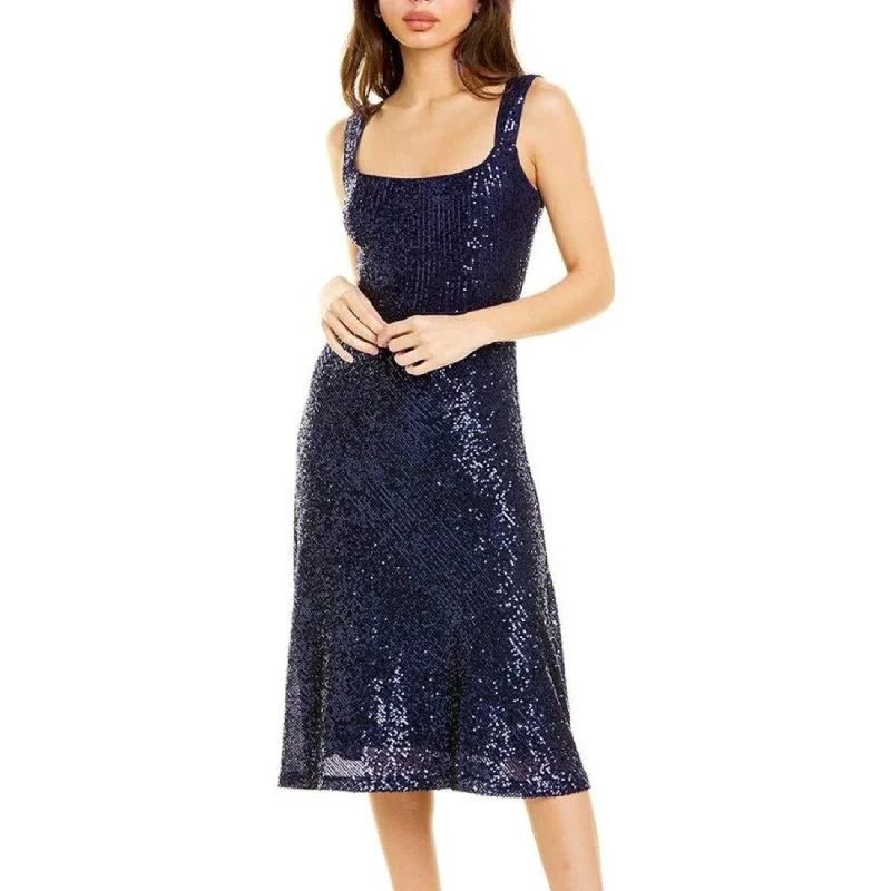 Women's party dress muse glow -Laundry by Shelli Segal Square Neck Sequin Midi Cocktail Party Midi Dress