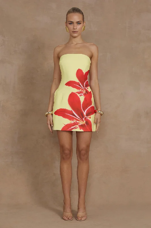 ladies-mini-dress-beige-bliss-Prim Mini Dress - Yellow Lily