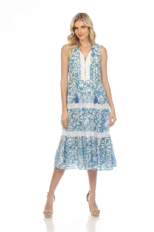 Women's midi dress span chic -Johnny Was Jade Aster Floral Sleeveless Tiered Midi Dress Boho Chic L34722