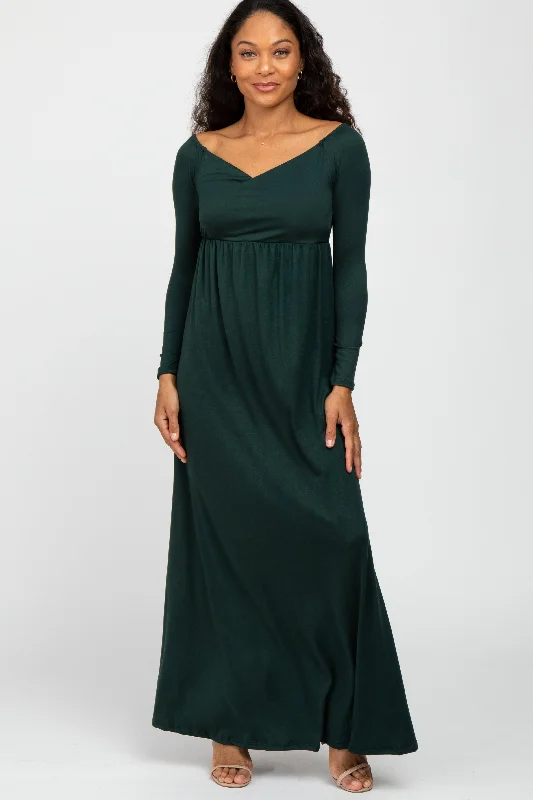 ladies-maxi-dress-date-night-dusk-Forest Green Wrap Front Empire Waist Maxi Dress