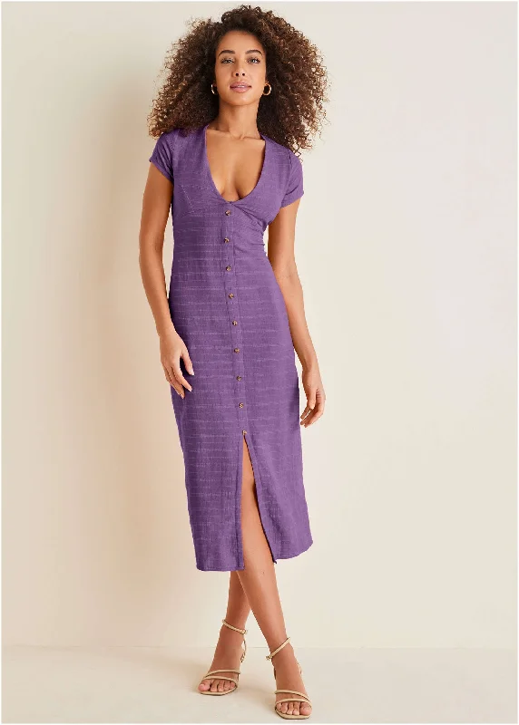 Women's midi dress old flair -Linen Midi Dress - Purple