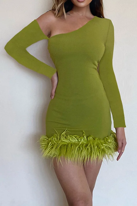 ladies-mini-dress-curvy-charm-TastyHottie - Drop Shoulder Fuzzy Hem Mini Dress