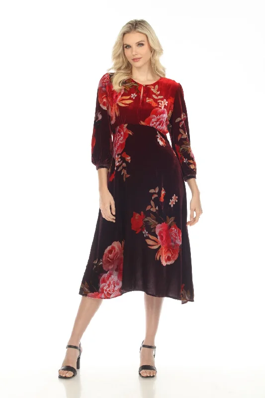 Women's midi dress snag pop -Johnny Was JWLA Coralie Velvet Effortless Floral Midi Dress Boho Chic J36522