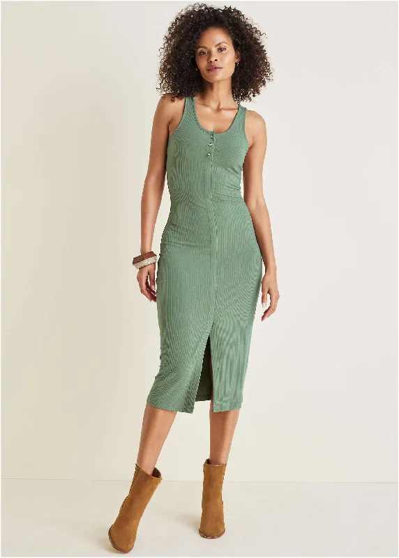 Women's midi dress hip glow -Henley Midi Dress - Basil