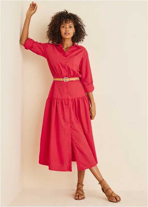 Women's midi dress town glow -Collared Midi Dress - Red