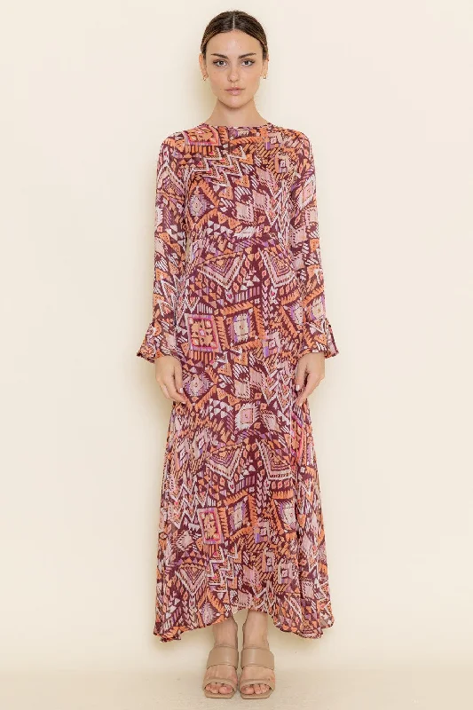 ladies-maxi-dress-festival-fawn-Multi Abstract Print Boho Maxi Dress