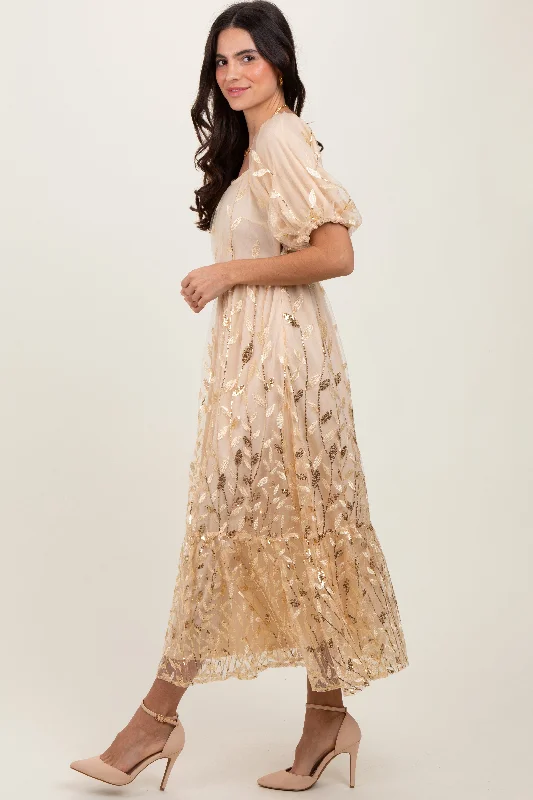 ladies-maxi-dress-mesh-muse-Cream Embroidered Sequin Detail Mesh Overlay Maxi Dress