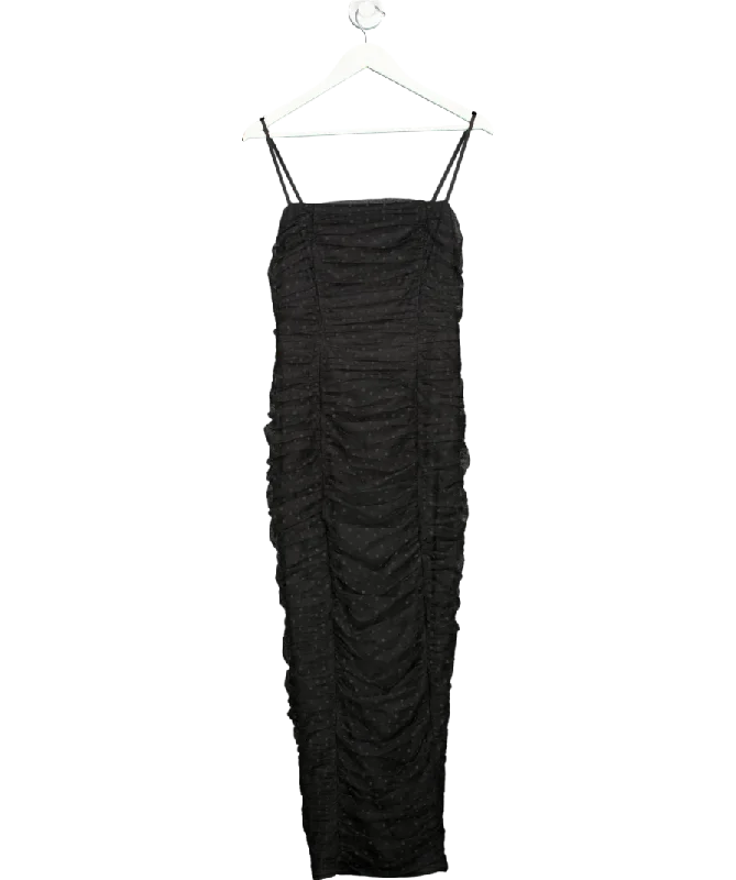 ladies-bodycon-dress-sequin-shine-Michelle Keegan Black Dobby Mesh Strappy Bodycon Midi Dress UK 12