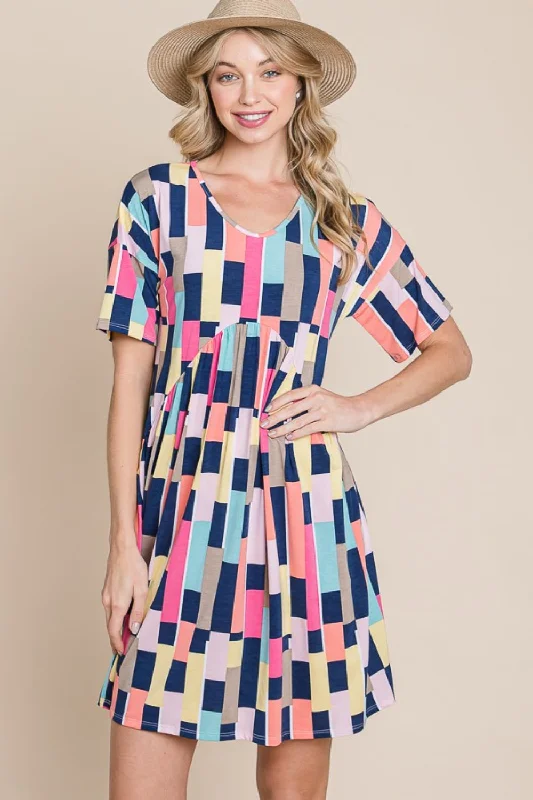 ladies-mini-dress-cocktail-crush-BOMBOM Ruched Color Block Short Sleeve Mini Dress