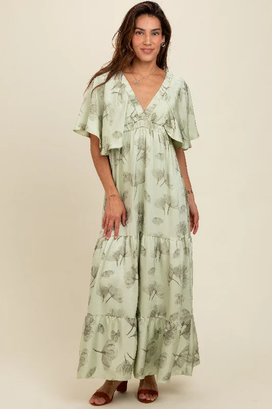 ladies-maxi-dress-rust-ripple-Light Olive Floral Deep V-Neck Maxi Dress