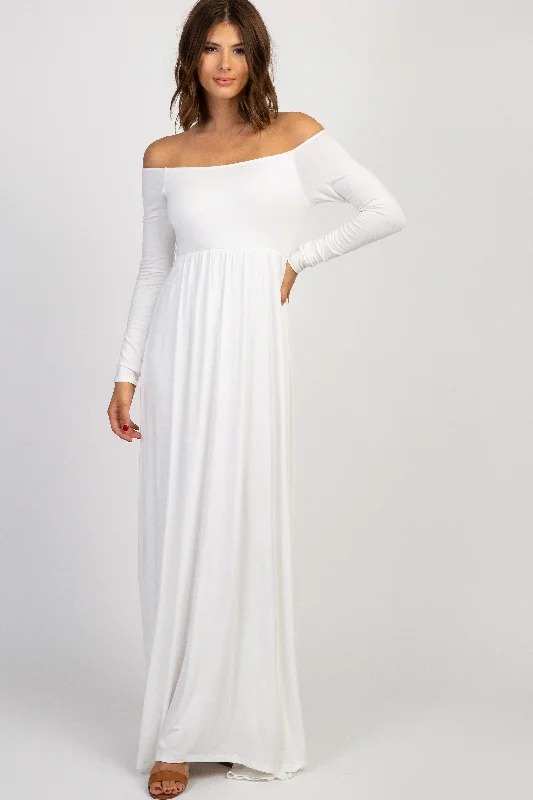 ladies-maxi-dress-wrap-whimsy-PinkBlush Ivory Solid Off Shoulder Maxi Dress