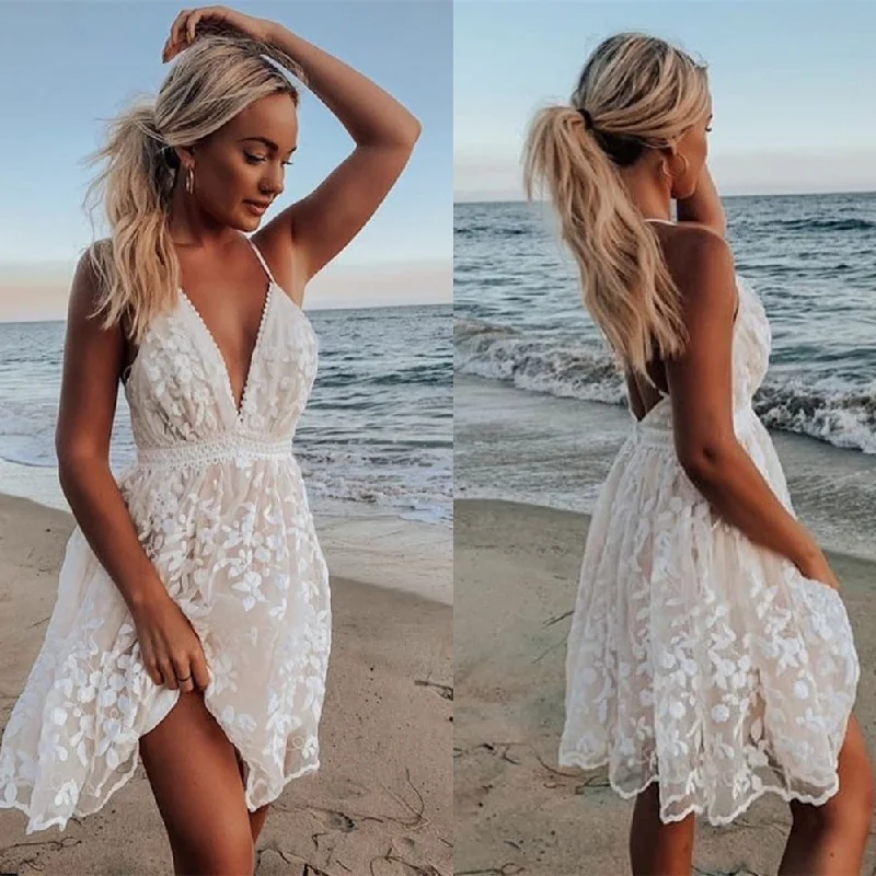 ladies-mini-dress-cinnamon-cute-TastyHottie - White solid Backless   Lace Mini dress