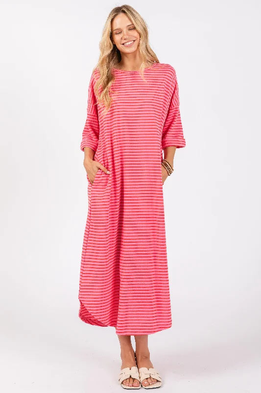 ladies-maxi-dress-eggplant-ember-Fuchsia Striped Terry Maxi Dress