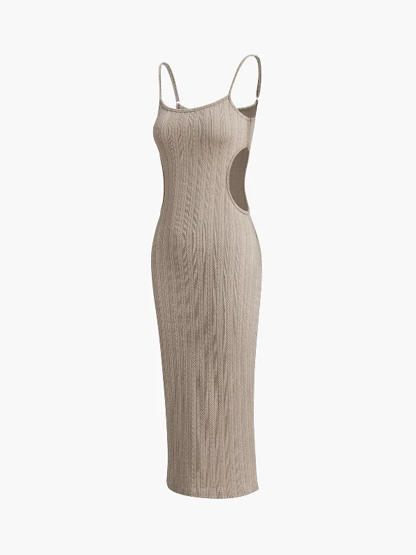 ladies-bodycon-dress-influencer-itch-TastyHottie - Texture Waist Cutout Bodycon Long Dress