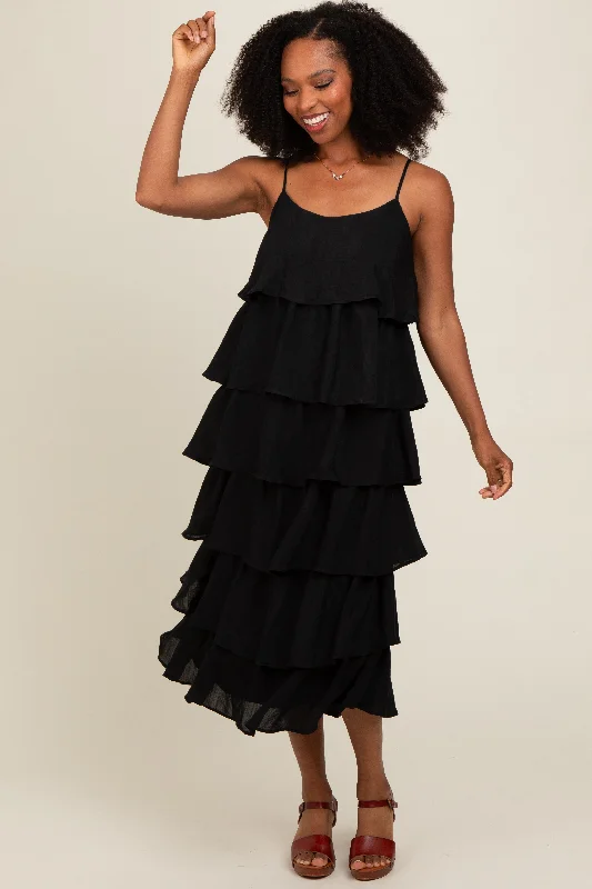 Women's midi dress bond chic -Black Tiered Midi Dress