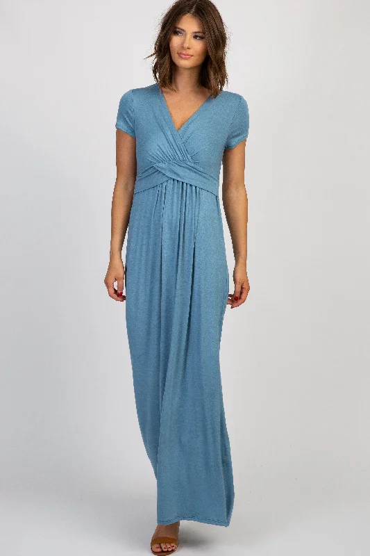 ladies-maxi-dress-crochet-calm-PinkBlush Blue Draped Nursing Maxi Dress