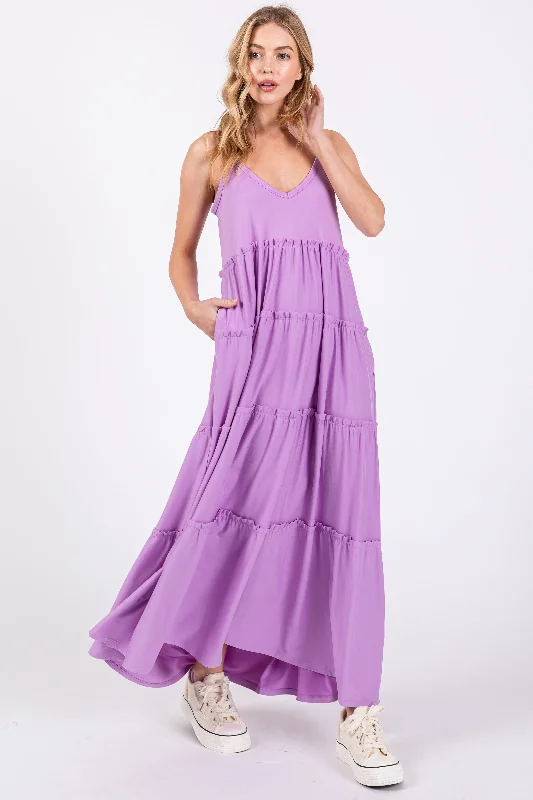 ladies-maxi-dress-peach-petal-Light Purple Tiered Sleeveless Maxi Dress