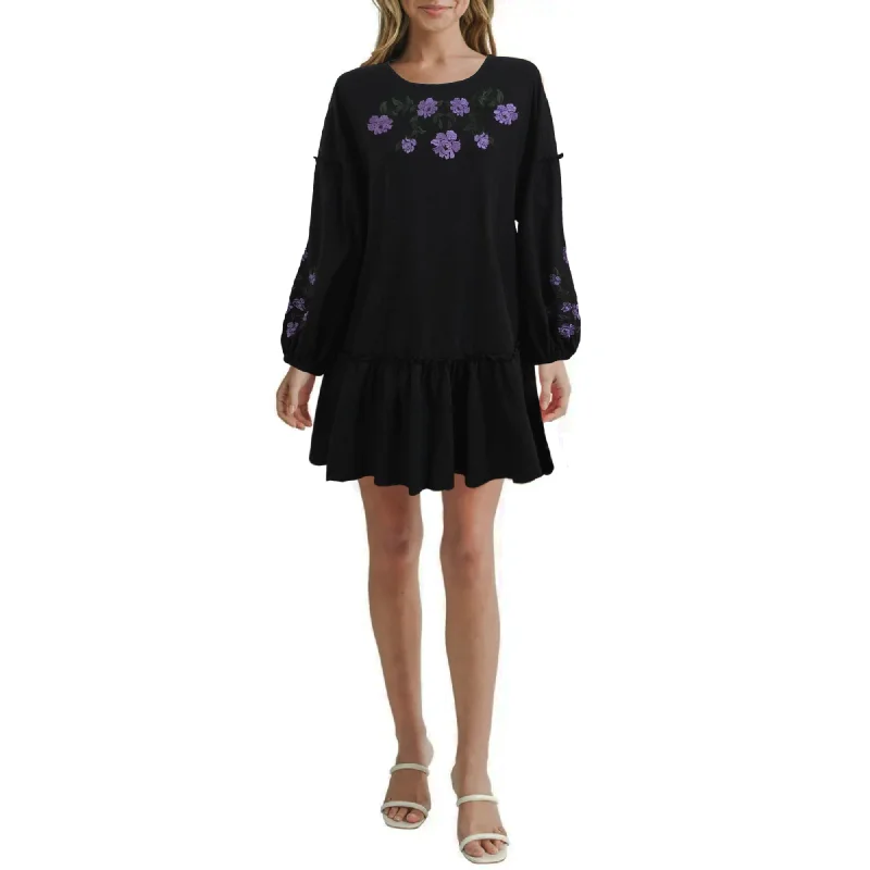 ladies-mini-dress-glam-glow-ASOS Women's Floral Embroidery Balloon Sleeve Ruffle Hem Mini Dress