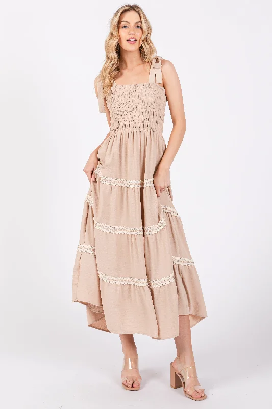 ladies-maxi-dress-velvet-vision-Taupe Smocked Maxi Dress