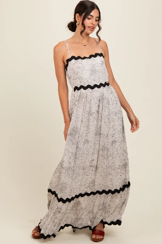 ladies-maxi-dress-polka-poise-Ivory Floral Contrast Trim Maxi Dress