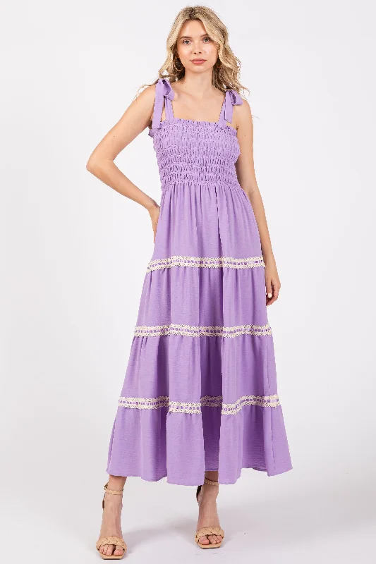 ladies-maxi-dress-lace-luminance-Lavender Smocked Maxi Dress