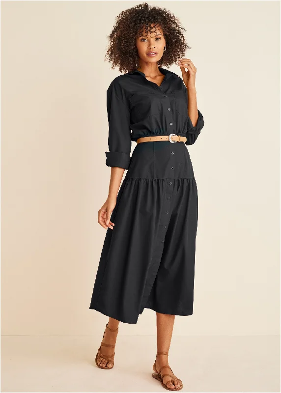 Women's midi dress sway pop -Collared Midi Dress - Black