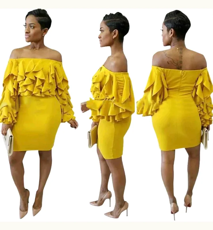 ladies-bodycon-dress-bold-bombshell-Long Sleeve Ruffle Off the Shoulder Bodycon Dress