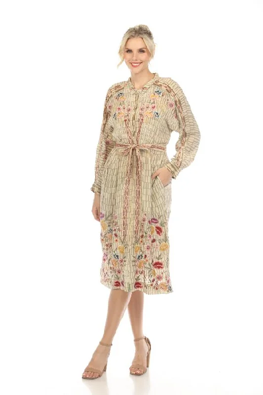 Women's midi dress crew flair -Johnny Was Biya Fairlie Belted Silk Midi Dress Boho Chic B37923A6