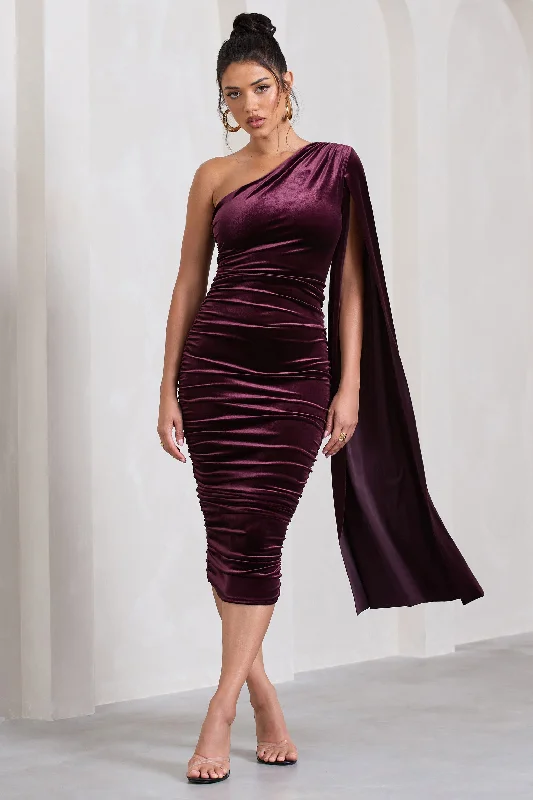 ladies-bodycon-dress-summer-sizzle-Gianna | Port Velvet One Shoulder Cape Bodycon Midi Dress