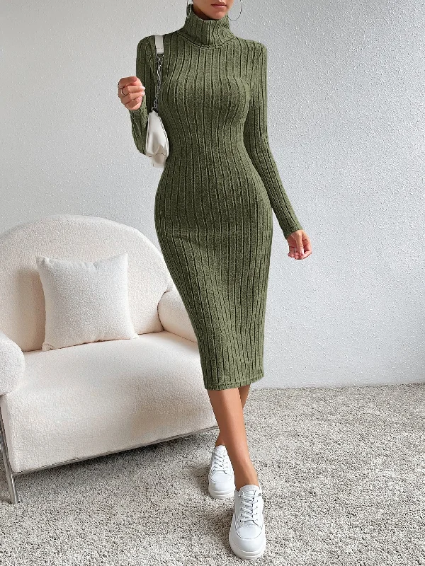 ladies-bodycon-dress-one-shoulder-sassy-Essnce Turtleneck Ribbed Knit Bodycon Dress