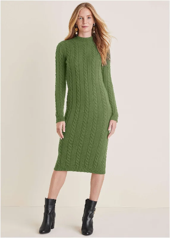 Women's midi dress berry flair -Mockneck Midi Sweater Dress - Bronze Green