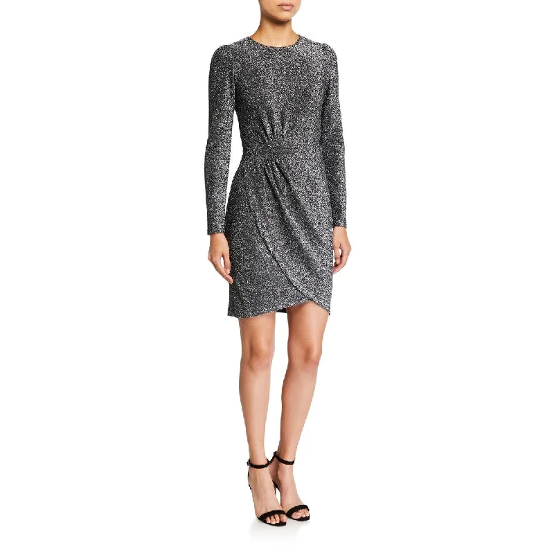 Women's party dress roar glow -Michael Kors Women's Glitter Zippered Long Sleeve Jewel Neck Short Sheath Party Dress Gray Size X-Large