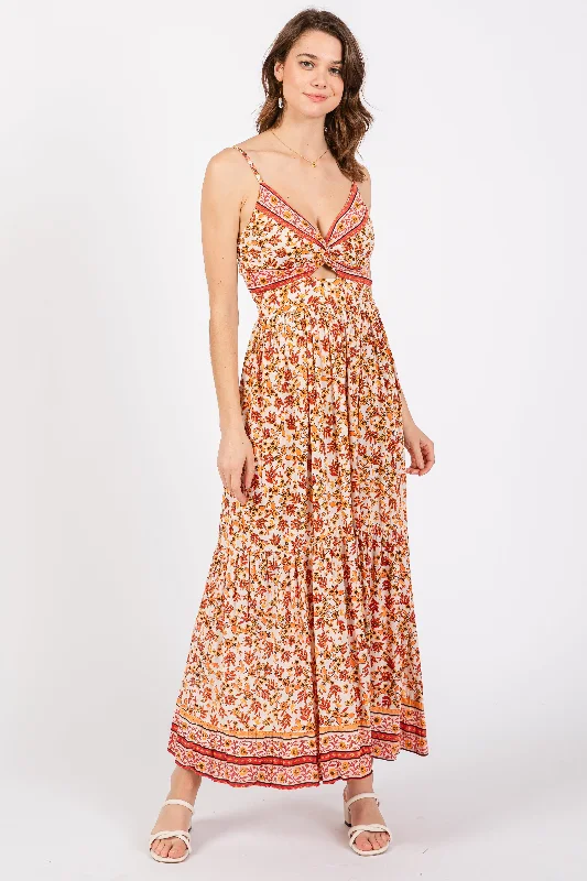 ladies-maxi-dress-romantic-ripple-Red Floral Strapless Maxi Dress