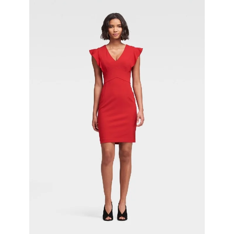 Women's party dress rare chic -DKNY Women's Cap Sleeve Square Neck Short Sheath Party Dress Red Size 8