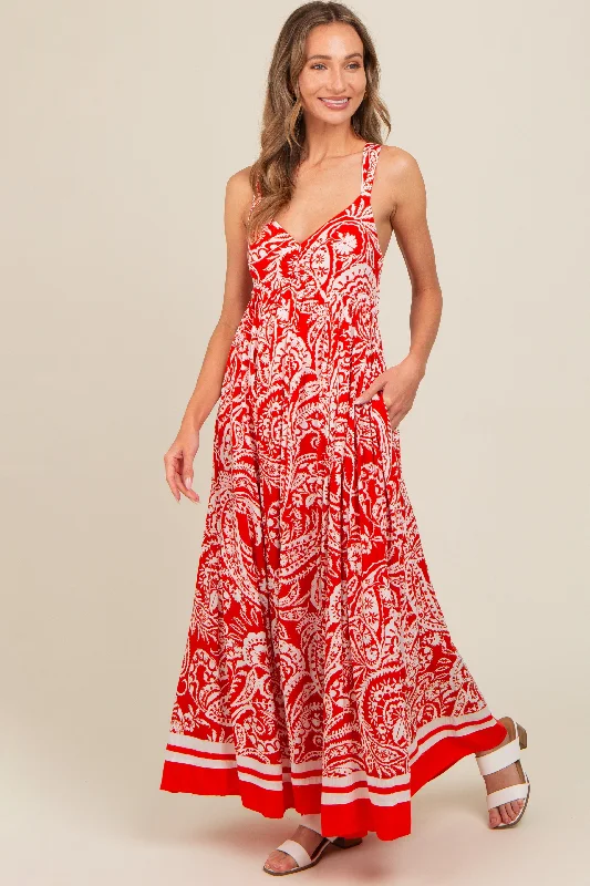 ladies-maxi-dress-sage-sweep-Red Paisley Cutout Back Maxi Dress