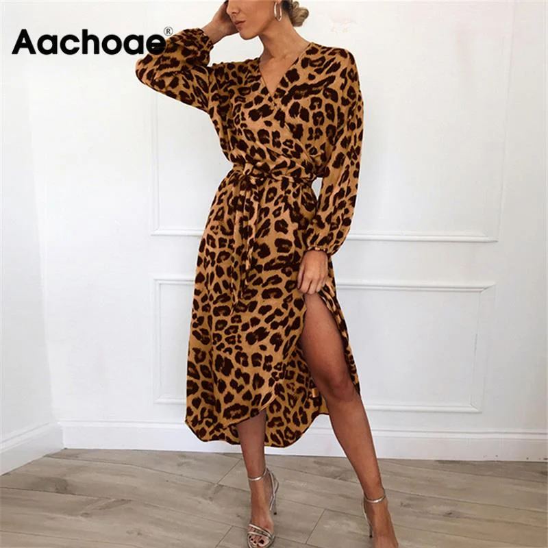 Women's party dress lush chic -Women Vintage Long Beach Dress Loose Long Sleeve V-neck A-line Sexy Party Dress